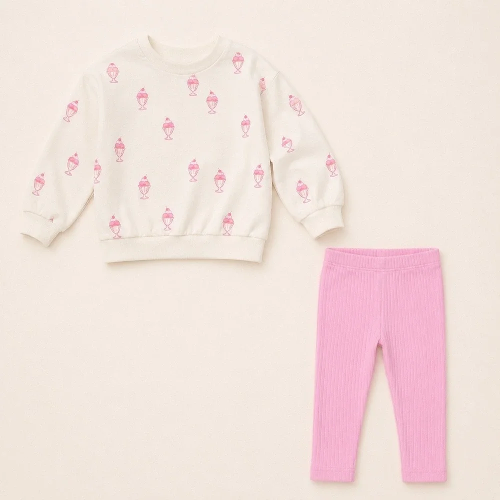 Cat & Jack Toddler Girls 2pc Ice Cream Sweatshirt‎ and Ribbed Leggings Set 12M